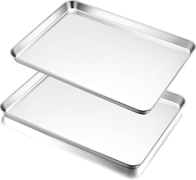 E-far Large Baking Sheets, 20”x14” Stainless Steel Cookie Sheet Pans for Oven, Non Toxic Big Metal Baking Trays for Cake Cookies, Healthy & Rust Free, Mirror Finish & Dishwasher Safe, 2 Pack