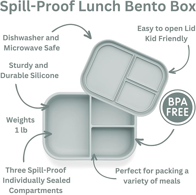 Ali+Oli Silicone Bento Box (Blue) Lunch Box for Kids, Toddlers, Preschoolers & Adults | BPA-Free and Spill-Proof | Ideal for School, and On-the-Go Meals| Perfect for Lunch, Snacks, and Meals