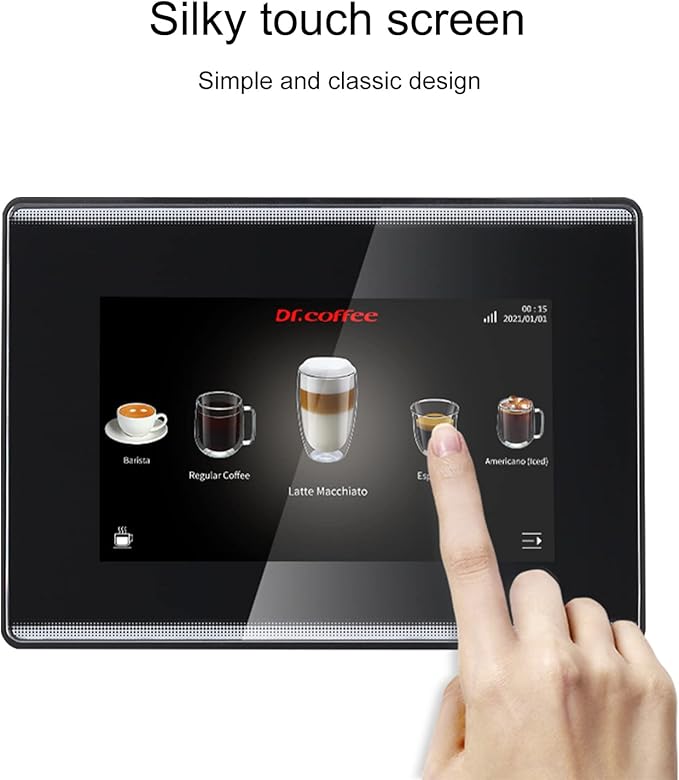DR.COFFEE C12 Fully Automatic Coffee Machine, Espresso Machine With Ceramic Flat Burrs, 9 Grind Size Options, 7” HD Large Touchscreen, 4 Water Tank for Office Use