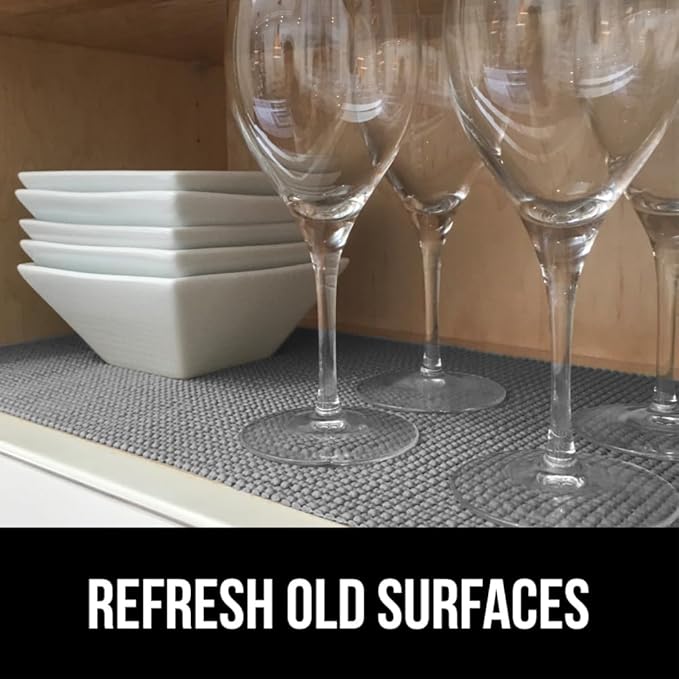 GORILLA GRIP powerGRIP Drawer Shelf and Cabinet Liner, Thick Strong Hold, Non-Adhesive Liners Protect Kitchen Cabinets and Cupboard, Bathroom Drawers, Easy Install, Breathable Mat, 12" x20', Gray