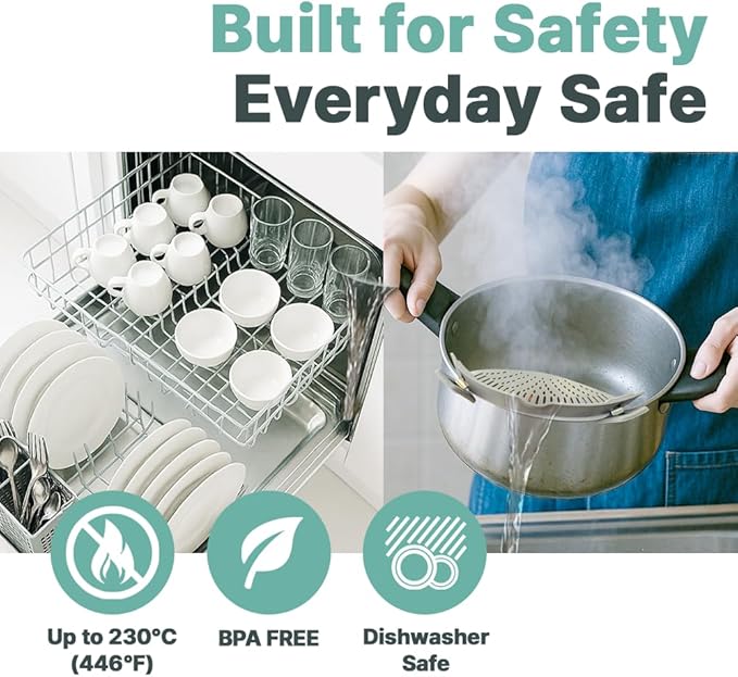 Silicone Clip-On Strainer for Pots and Pans (2 Pack) – Easy One-Handed Pasta and Noodle Draining Tool, BPA-Free Kitchen Gadget, Dishwasher Safe