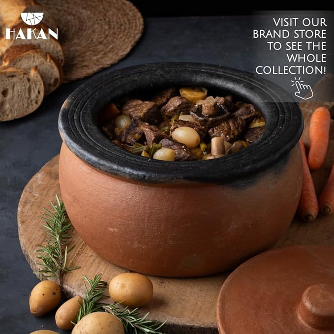 Hakan Efes Terracotta Cooking Pot with Lid, LARGE 4.4 Quarts Clay Pots for Cooking, Rice Pots, UNGLAZED Twice Baked Traditional Casserole for Cooking on STOVE Top, Vintage Roaster, 142 oz (4.2 L)