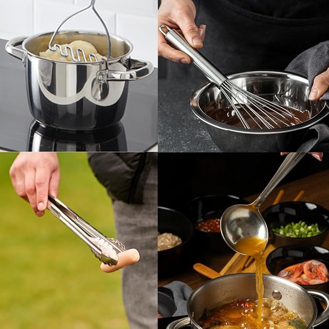 Avador® Premium Set of 10 Stainless Steel (BLACK HOLDER) Kitchen Tool Set with Holder Easy To Clean, Space Saving, Great for Cooking, Baking, Prepping (BLACK)