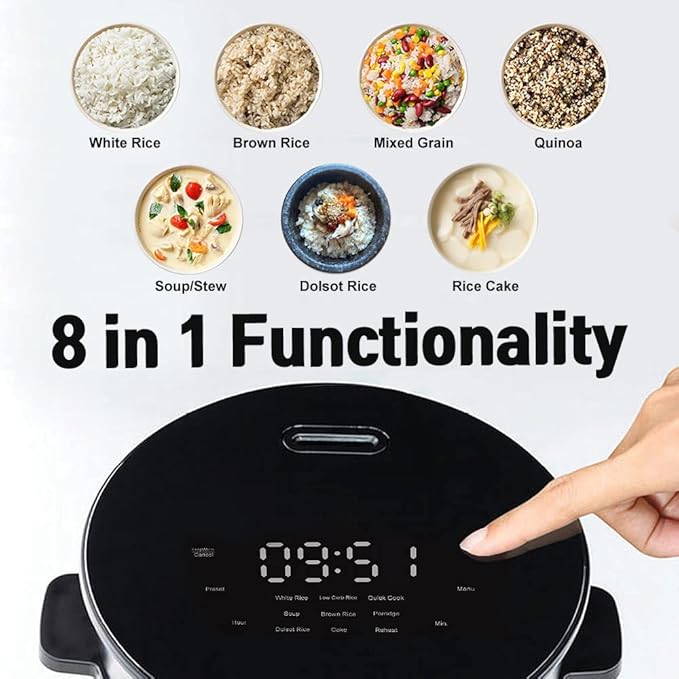 Banu Mini Low Carb Rice Cooker Japanese Low Carb Rice Cooker 3 Cups (white rice), 1 Cup (Low carb rice) Uncooked with Stainless Steel Steamer, Rice Maker Low Sugar Rice Function, 24H Delay Timer & Auto Keep Reduce One-Touch Cooking - Black