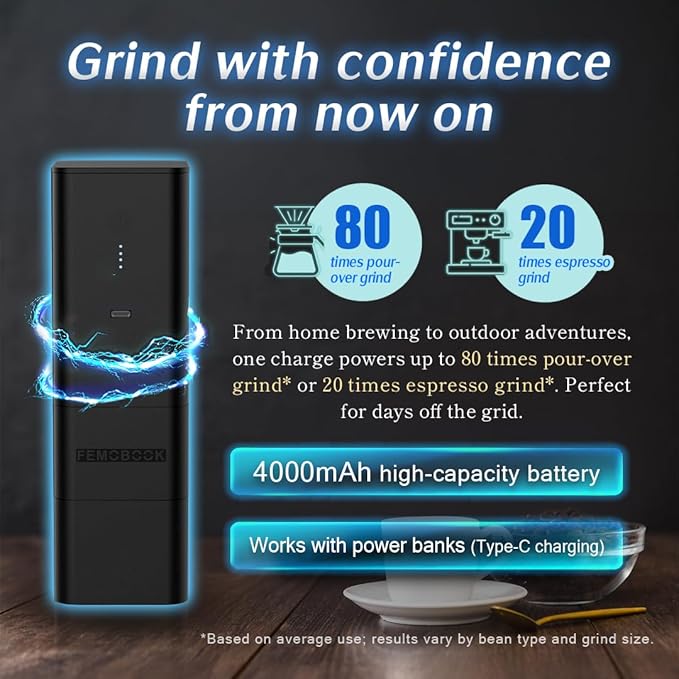 A2 Portable Electric Coffee Grinder, Cordless Burr Grinder USB Rechargeable Coffee Grinder Magnetic Grounds Cup for Espresso Pour Over Travel & Home Brewing, Black