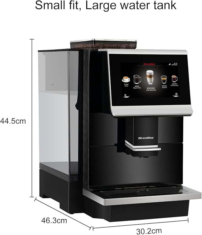 DR.COFFEE C12 Fully Automatic Coffee Machine, Espresso Machine With Ceramic Flat Burrs, 9 Grind Size Options, 7” HD Large Touchscreen, 4 Water Tank for Office Use