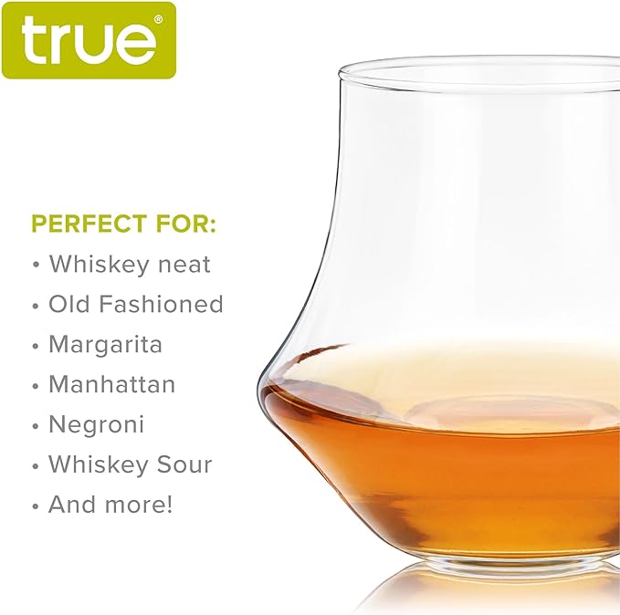 True Whiskey Glasses for Men and Women, Top-notch Bourbon Scotch Whiskey Cups Set, Bar Glassware Drinking Glasses Set of 4, 12 oz
