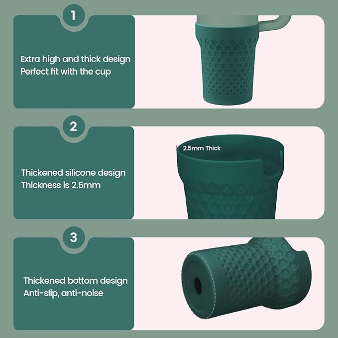 Silicone Boot for Stanley, Cup Bottom Protector Sleeve Accessories for Stanley Quencher H2.0 FlowState Tumbler 20oz/30oz/Stanley Adventure Quencher Tumbler 24oz (Dark Green)