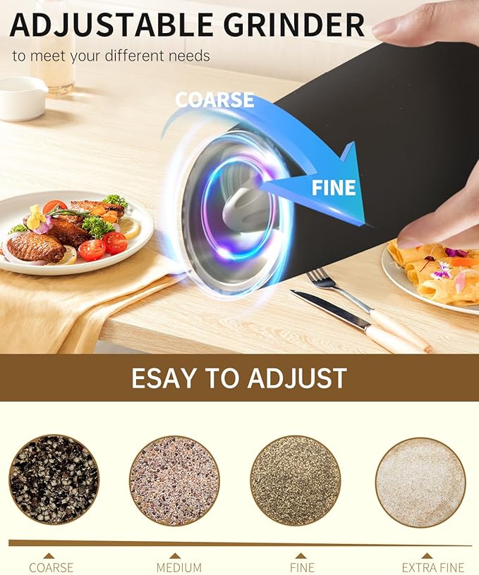 CIRCLE JOY Gravity Electric Pepper Grinder Rechargeable Salt Grinder Pepper Griner Mill Electric with LED Light, No Battery Needed, Adjustable Coarseness, Washable 135ml Container, Black