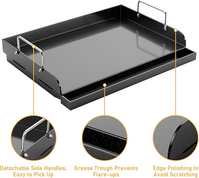 Utheer 17" x 13" Nano-Ceramic Nonstick Griddle for Gas & Charcoal Grills – Universal Flat Top Griddle with Grease Groove/Reinforced Ridges/High Sidewalls, Perfect for Healthy Cooking,Parties & Camping