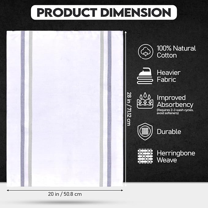 Premium Kitchen Towel (28”x20”, 12 Pack) 100% Cotton Dish Towels Cloths Large Hand Towels Tea Towels for Kitchen with Hanging Loop, Reusable Cleaning Cloths, Fast Dry Lint Free Linen | Gray Shades