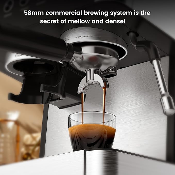 (2025 Upgrade) 20 Bar Espresso Machine with Built-in Anti-Clog Coffee Grinder, Expresso Coffee Machines with Milk Steam Wand/Frother/Tamping Tools,Espresso Maker with Grinder for Lattes, Cappuccinos