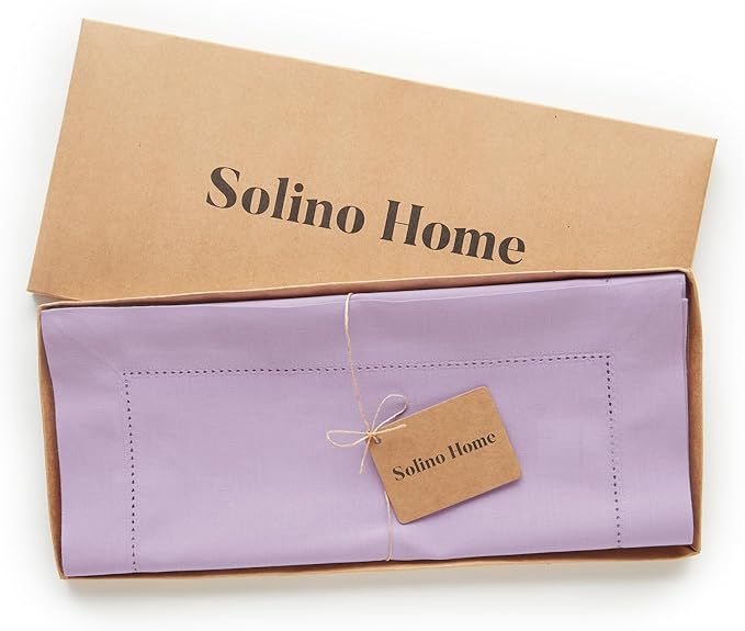 Solino Home Table Runner 90 Inches Long - Cotton Linen Hemstitch Lavender Ice Table Runner 14 x 90 Inch for Summer