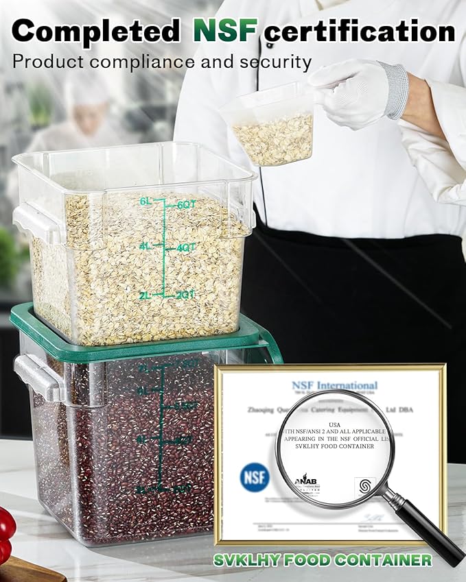 2QT&4QT NSF Food Storage Containers: 8 PCS[Food Grade] [Hot&Cold Resistant] Commercial Clear Square Food Storage Containers with Scales Handles for Home Restaurant Kitchen(BPA FREE)