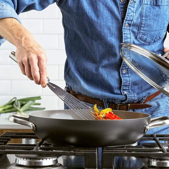 GreenPan Chatham Hard Anodized Healthy Ceramic Nonstick, 11" Everyday Frying Pan Skillet with 2 Handles and Lid, PFAS-Free, Dishwasher Safe, Oven Safe, Gray