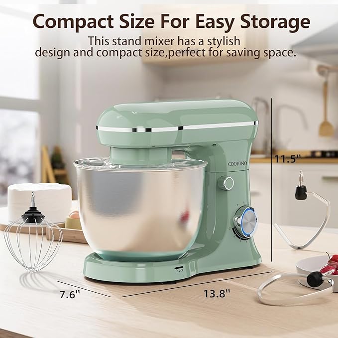Electric Stand Mixer, 10 Speeds Tilt-Head Food Mixer, 3-IN-1 Kitchen Mixer for Daily Cooks with Dishwasher-Safe 6.5 QT Bowl,Dough Hook, Beater, Whisk (Agave Green)