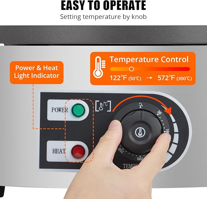 16" Commercial Electric Crepe Maker - 1500W Pancake Maker Griddle Nonstick Plate & Stainless Steel Round Base - Adjustable Temp Control 110V Electric Crepe Machine for Blintzes Eggs Bacon