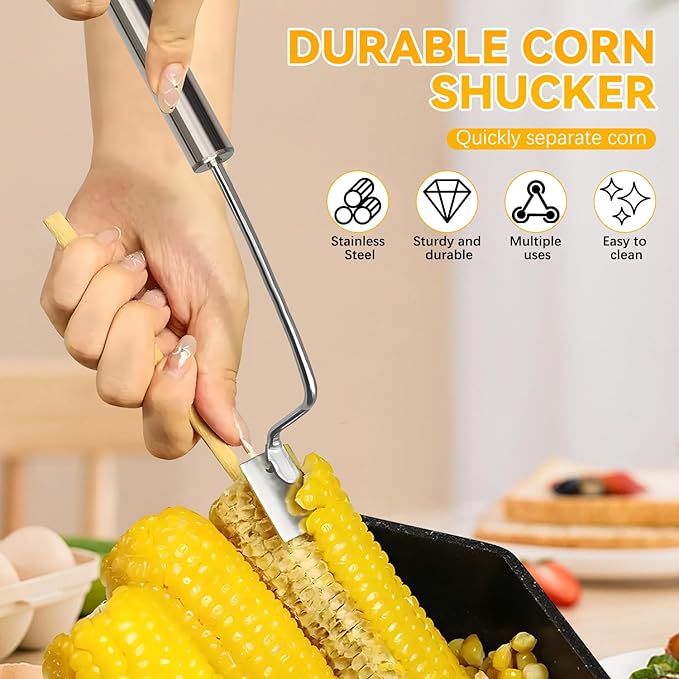 Corn Peeler for Corn on the Cob,2025 New Long Handle Stainless Steel Corn Stripping Tool,Corn on the Cob Remover,Corn Peeler Tool,Suitable for Home Kitchen and Outdoor Dining (1Pcs)