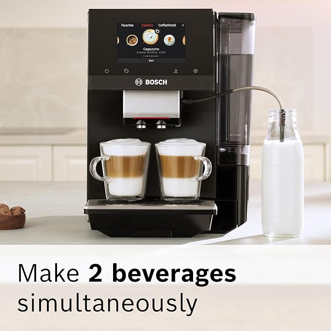 BOSCH 800 Series Fully Automatic Espresso and Coffee Machine – 35 Drinks, Cold Brew, Double Cup, Milk Hose, Ceramic Grinder, Smart Features, in Black TPU60309
