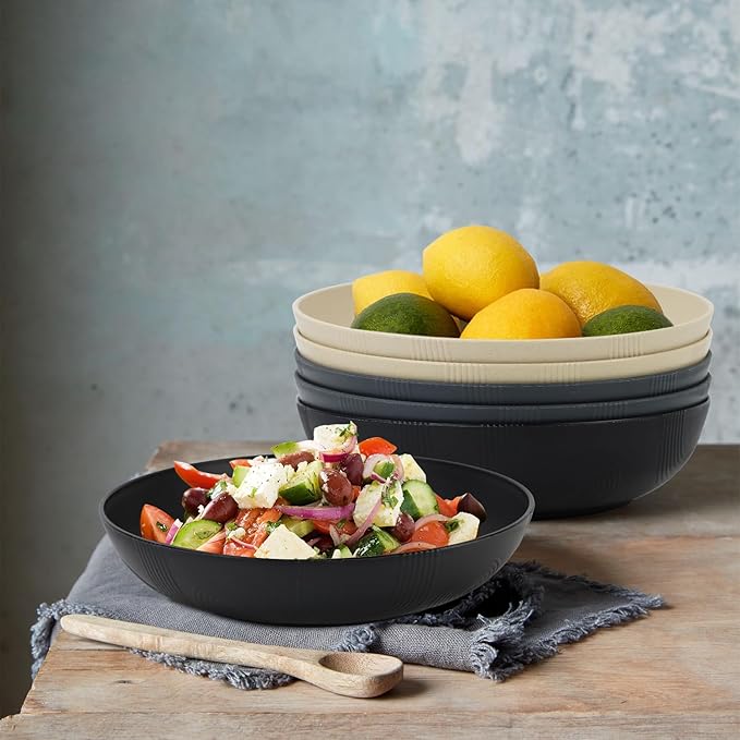 10inch Wheat Straw Big Bowls Set of 6 - Large Salad Bowls 65oz - Unbreakable Serving Bowls Microwave & Dishwasher Safe for restaurant - Big Plastic Bowls for Cereal,Salad - Classic Series