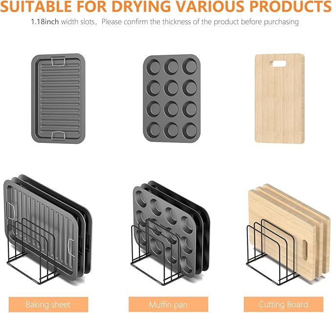 Kitchen Cabinet Organizer, Steel Cookware Holder, Divided Holder with 5 Slots for Skillets Baking Tray and Chopping Board Rack - Baking Pan Holder Storage (1 PC)