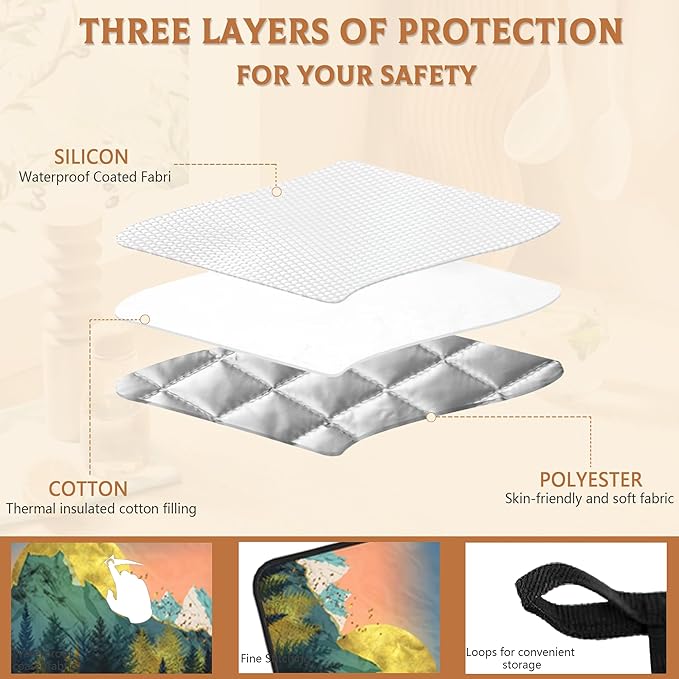 Mountains Sun Nature Scenery Pot Holders Set of 2 Heat Resistant Potholders,Fire Oven Hot Pads for Kitchen Cooking Baking Barbecue
