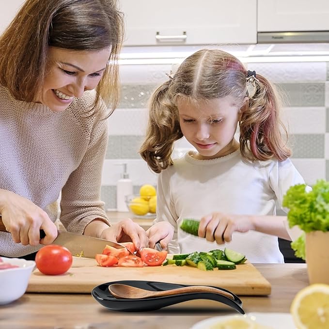 Hasense Spoon Rest for Stove Top, Large Ceramic Spoon Holder for Kitchen Counter, Cooking Utensil Rest for Spatula Ladle Spoon and Tong, Kitchen Spoon Rest for Home and Coffee Bar Accessories, Black