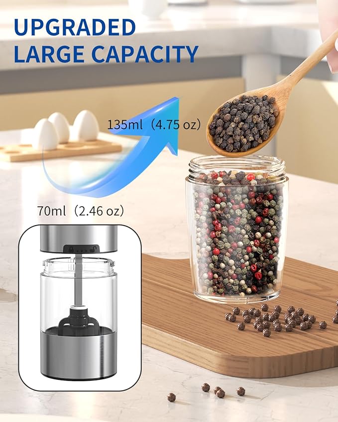 CIRCLE JOY Gravity Electric Salt and Pepper Grinder Set Automatic Salt and Pepper Grinder Set with LED Light, Battery Operated, Adjustable Coarseness, Large Capacity, for Home Kitchen BBQ, Brown