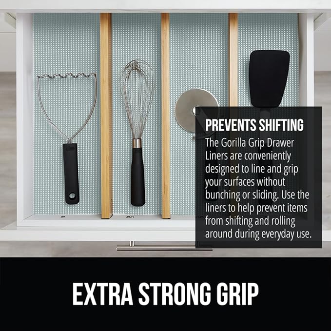 GORILLA GRIP powerGRIP Drawer Shelf and Cabinet Liner, Thick Strong Hold, Non-Adhesive Liners Protect Kitchen Cabinets and Cupboard, Bathroom Drawers, Easy Install, Breathable Mat, 17.5" x20' Spa Blue