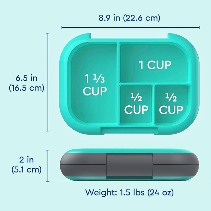 Bentgo Chill Kids Leak-Proof Lunch Box - 4-Compartment Bento Box with Built-In Ice Pack, 3.3 Cup Capacity, PFAS & BPA-Free, Microwave & Dishwasher Safe, Ideal Size for Ages 3 to 7 (Electric Aqua)