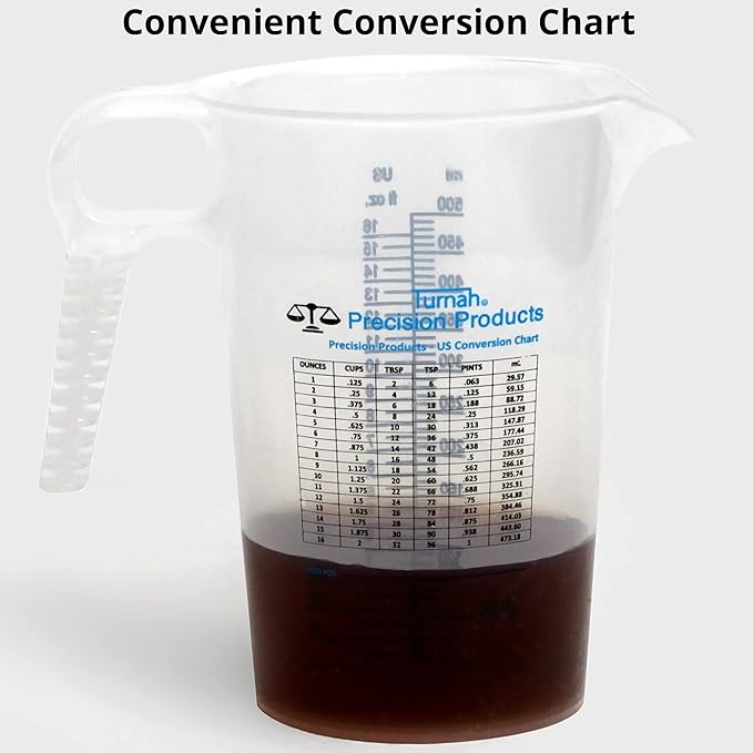 16oz, 1 Pint (2 cup) Measure Pitcher - Convenient Conversion Chart – Multi Purpose Food Grade Great for Cooking, Hobbies, Shop Oil, Fluids, Pool Spa and Lawn with High Chemical Resistance by Turnah