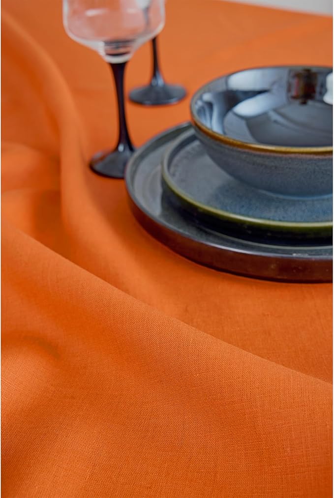 Solino Home Persimmon Orange Table Runner 132 Inches Long - 100% Pure Linen Extra Long Table Runner 14 x 132 Inch for Summer, Fall, Autumn, Halloween - Fete