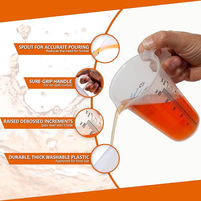 8oz 1 Cup Measure Pitcher with Convenient Conversion Chart– Food Grade - Great for Cooking, Home Hobbies, Aquariums, Pet Additives, Medical and Lab Chemicals with High Chemical Resistance by Turnah