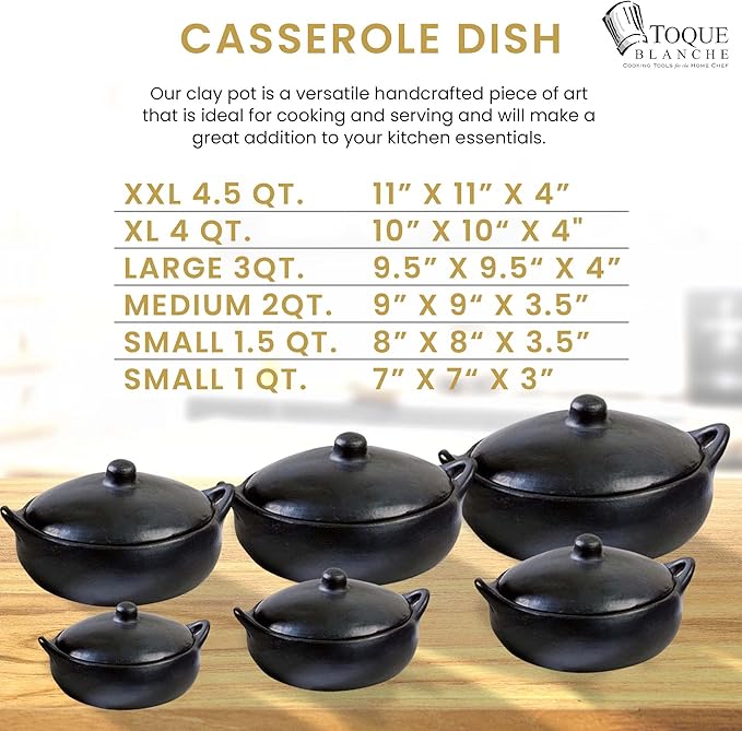 Authentic Chamba Casserole - Elegant, All-Natural Black Clay Casserole - Stovetop & Oven Safe – Handmade in Colombia - 1.5-Quarts V. Small Pot
