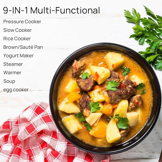 9-in-1 Electric Pressure Cooker 6QT Multi-Functional Programmable Non-Stick Pot, Slow Cooker, Rice, Steamer, Sauté, Yogurt Maker, Warmer, 6 Quart