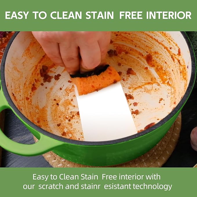 6 Quart Dutch Oven Enameled Cast Iron with Lid - Big Dual Handles - Oven Safe up to 500°F - Classic Round Pot for Versatile Cooking (Green, 6 QT)