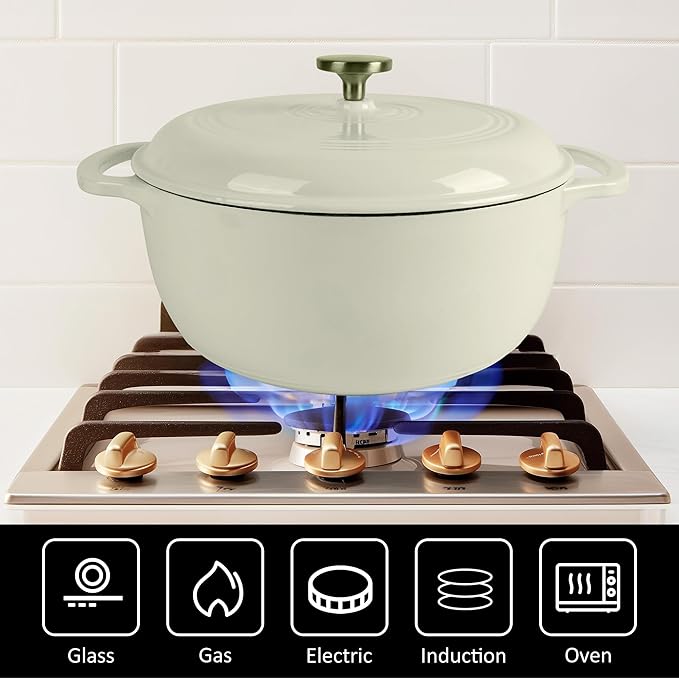 5.5 Quart Enameled Cast Iron Dutch Oven with Lid – Heavy-Duty Cookware for Bread, Braising, and Stews – Dual Handles, Oven Safe to 500°F – Ideal for Stovetop & Oven Cooking (Cream, 5.5QT)