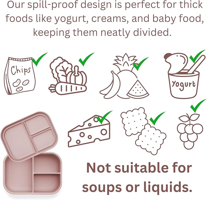 Ali+Oli Silicone Bento Box (Rose) Lunch Box for Kids, Toddlers, Preschoolers & Adults | BPA-Free and Spill-Proof | Ideal for School, and On-the-Go Meals| Perfect for Lunch, Snacks, and Meals