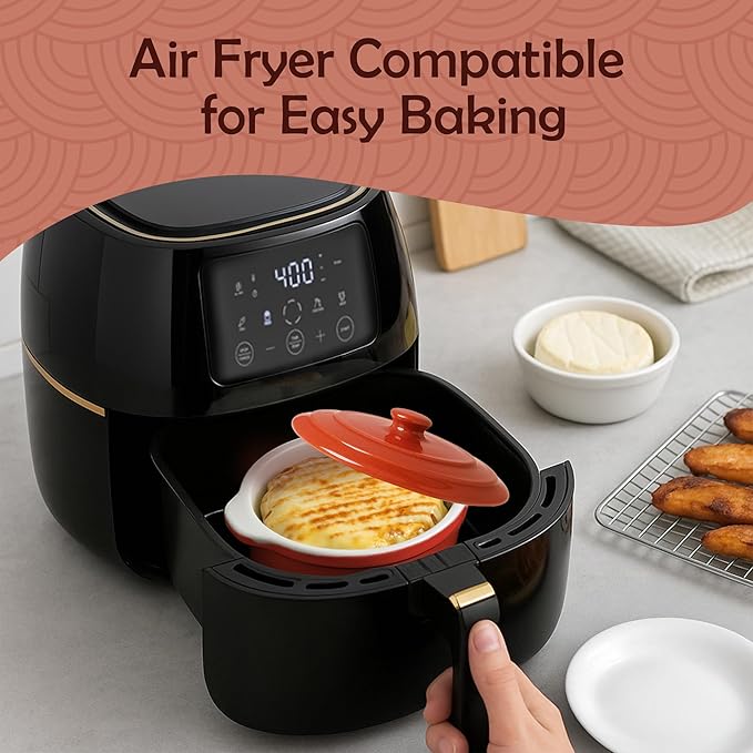 Muldale Brie Baker with Lid and Spreader - Camembert Baker Crock in Red - Free from Lead Ceramic Baking Dish - 5.5” - Fits Standard Camembert Wheel