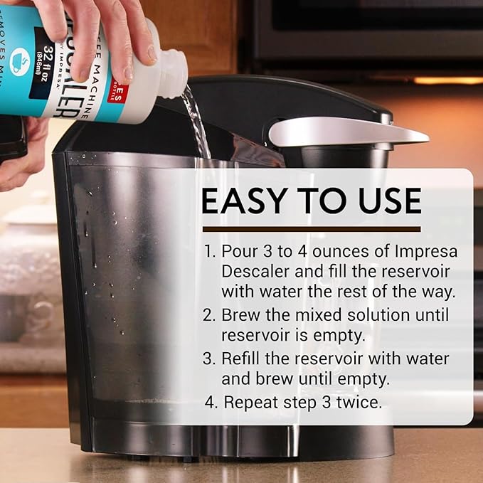 IMPRESA 10 Uses 32oz Coffee Machine Descaler for Keurig and Virtually All Single Use Coffee and Espresso Machines - Made in the USA