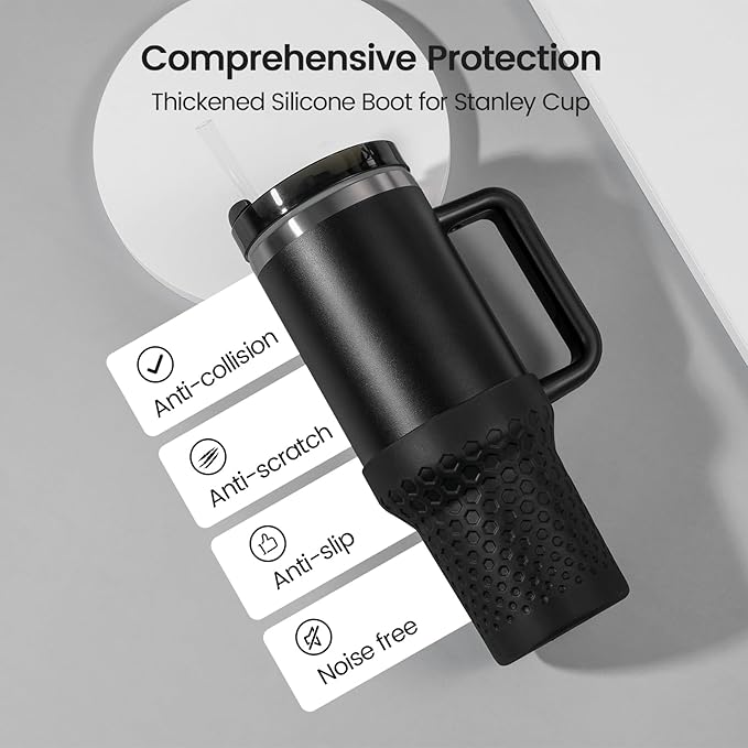 Silicone Boot for Stanley, Cup Bottom Protector Sleeve Accessories for Stanley Quencher H2.0 FlowState Tumbler 40oz / Adventure Quencher Tumbler 40oz (Black)