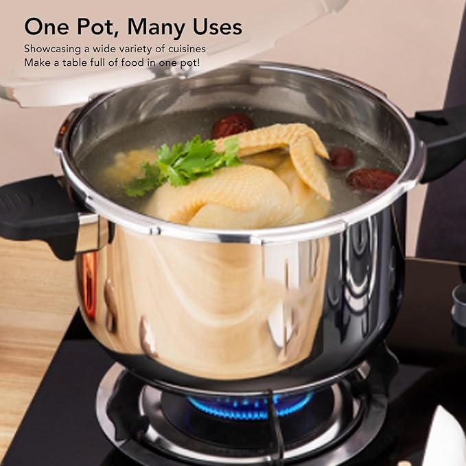 Pressure Pot for Cooking, 80KPA Stainless Steel Explosion Proof Household Pressure Cooker Multifunctional Kitchen Pressure Cooker with Safety Valve, Pressure Cooking Pot (5L)