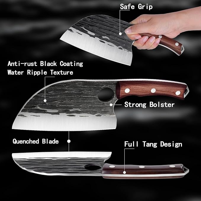 ROCOCO 3PCS Butcher Knife Set - Serbian Chef Knife Viking Boning Cleaver for BBQ Birthday Father Mother Christmas Gift Idea Men