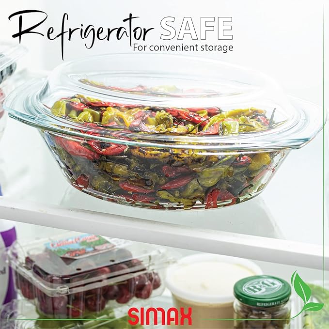 Simax Clear Oval Shaped Glass Casserole with Tight Fitting Lid – Heat, Cold and Shock Proof – Made in Europe – Oven, Freezer and Dishwasher Safe – 3 Quart (Plus 1.4 Quart Lid) Glass Baking Dish