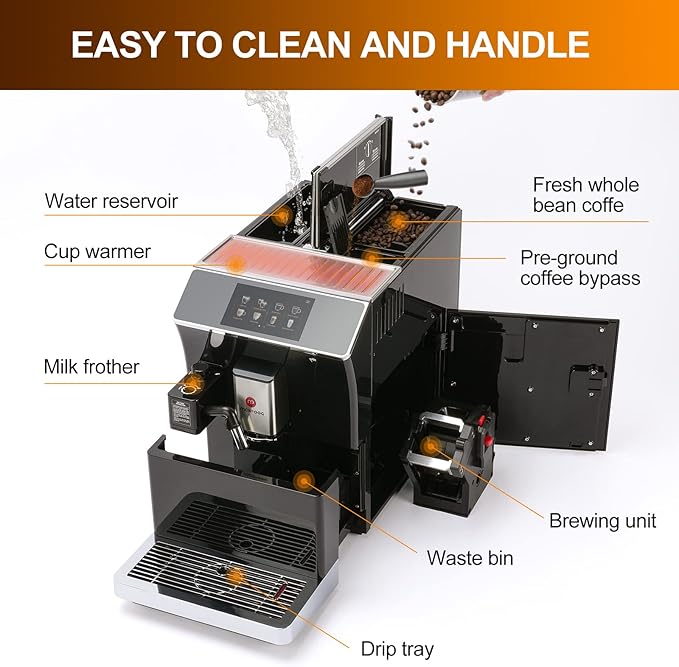 Mcilpoog WS-203 Super-automatic Espresso Coffee Machine With Smart Touch Screen For Brewing 16 Coffee Drinks