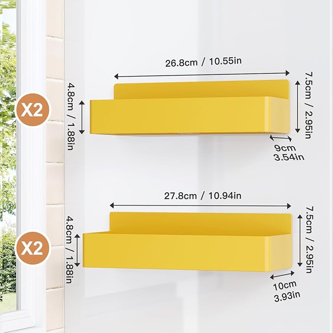 Magnetic Spice Rack for Refrigerator, Kitchen Organizer and Storage Shelf, Yellow(4 Pack)…