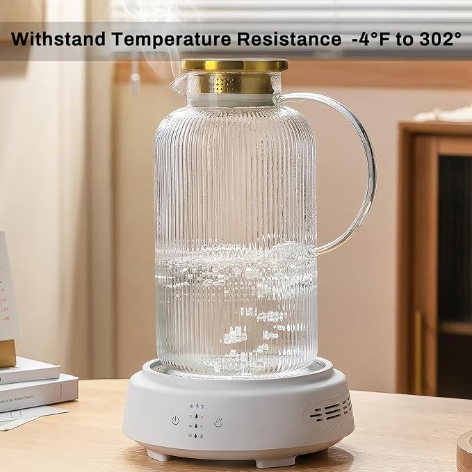 Glass Pitcher with Lid, 100 oz/ 3 Liter Classic Vertical Stripes Water Pitcher,Glass Water Carafe for Cold Brew, Coffee, Lemonade, Iced Sun Tea,Beverage, Milk, Heat Resistant