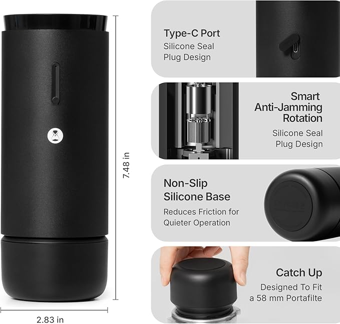 TIMEMORE Electric Coffee Grinder Portable - Adjustable Burr Grinder with 30 Precise Settings, Auto Stop & Clog Protection for Espresso, Pour-Over, French Press Moka,for Home Outdoor Use（Black）