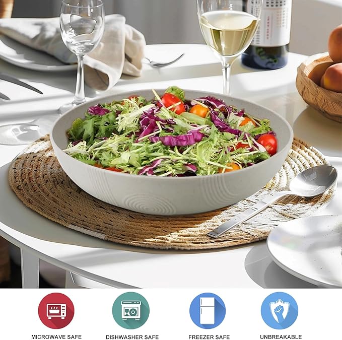 2 Pack Salad Bowls,10inch 65oz Large Salad Bowl Set,Plastic Bowl for Kitchen,wheat straw bowls Set for Soup,Cereal,Ramen,Fruit,Salad,Dishwasher & Microwave Safe,Easy Clean.Gray