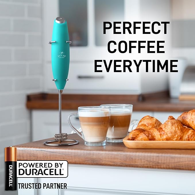 Zulay Kitchen Whisk Milk Frother with 4 Duracell Batteries - Powerful Handheld Foam Maker for Coffee, Lattes, Matcha, Hot Chocolate & Cappuccinos - Whip Creamy Froth in Seconds